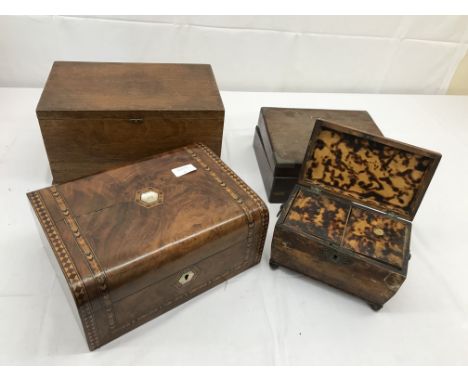 A quantity of boxes to inc tea caddy, writing slope, Tunbridgeware sewing box etc
