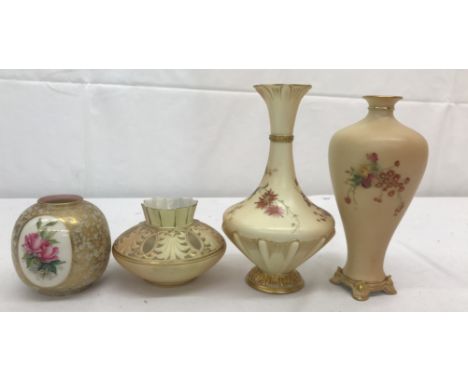 Four Royal Worcester blush ivory vases with floral designs