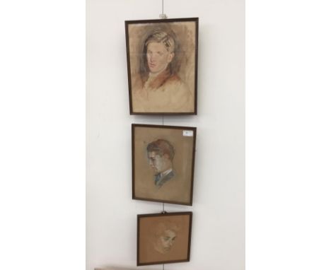 Richard Sherrin (1909-1998):Three portrait studies, watercolour, pencil & pastel, the largest H 32 x W 24 cm (3).  Note: Rich