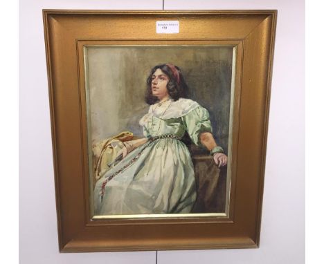 Katie Sherrin (1872-1928):Portrait of a seated lady, watercolour, H 32 x W 25 cm.  Provenance: Inscribed verso by the artist 