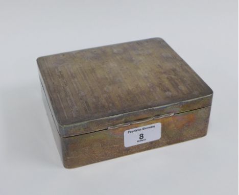 George V silver table cigar / cigarette box, with engine turned decoration and cedar lined interior, Birmingham 1928, 16 x 14