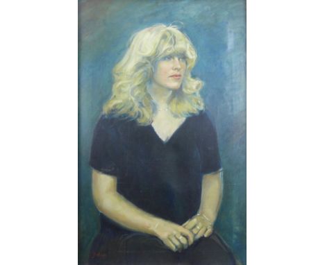 Goodman, half length portrait  of a girl with blonde hair, oil on canvas, signed and framed, 50 x 78cm 