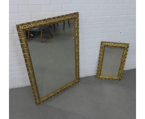 Rectangular gilt framed wall mirror and a matching mirror of smaller proportions, (2) largest 104 x 74cm 