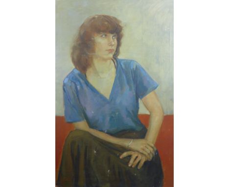 Goodman, portrait  of a girl, oil on canvas, signed and framed, 60 x 90cm 
