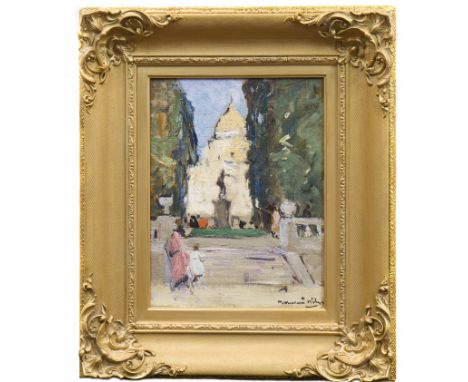 * JOHN MACLAUCHLAN MILNE RSA (SCOTTISH 1885 - 1957), A PARIS SCENE oil on canvas board, signed 35cm x 26.5cm (13.78 x 10.43 i