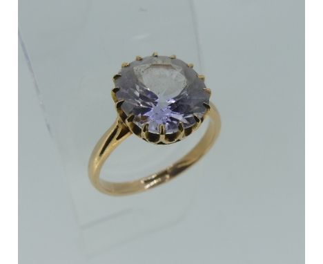 A white sapphire solitaire Ring,&nbsp;the stone approx 4ct, claw set in 18ct yellow gold, Size P, approx total weight 4g. 