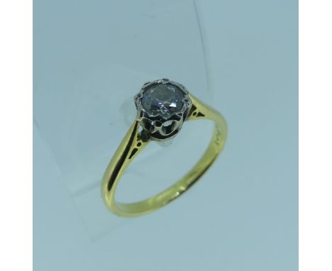 A single stone diamond Ring, the stone approx 0.35ct, mounted in 18ct yellow gold and platinum, Size N, approx total weight 3