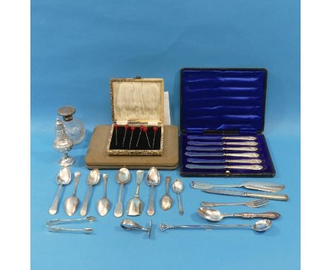 A small quantity of 19th and early 20thC silver Flatware, including a preserve spoon in the Art Nouveau style, London, 1924, 