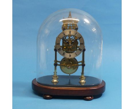 A good brass single fusee Skeleton Clock, the 3¼in (8.2cm) silvered chapter ring signed John Warren, Canterbury, with black R