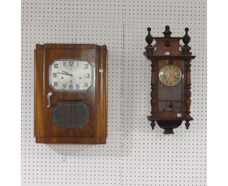 A French Art Deco walnut cased chiming Wall Clock, together with a small Vienna Regulator wall clock (2) 