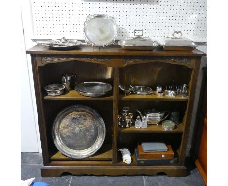 A quantity of Silver Plate, including two entree dishes, teapot, bottle coasters, flatware etc., (a lot) 