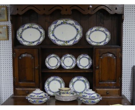 An Art Deco Royal Doulton, 'Merryweather' pattern part Dinner Service, including six place settings, two vegetable tureens an