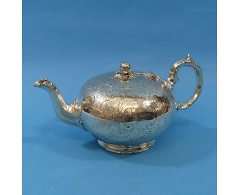 A Victorian silver Teapot, by&nbsp;Edward &amp; John Barnard, hallmarked London, 1851, of squat melon form, the flush fitting