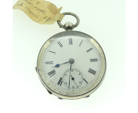 A continental silver open face Pocket Watch, marked "935", with white enamel dial, black Roman numerals and subsidiary second
