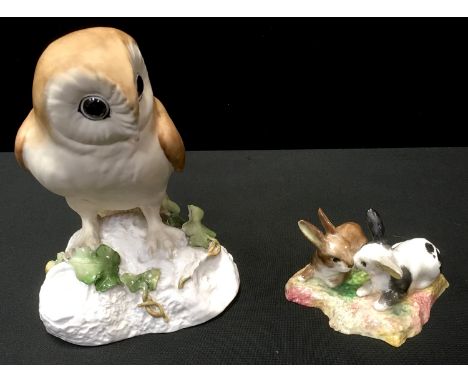 A Royal Crown Derby model, of two rabbits, printed mark, in red;  another, Barn Owl (2) 