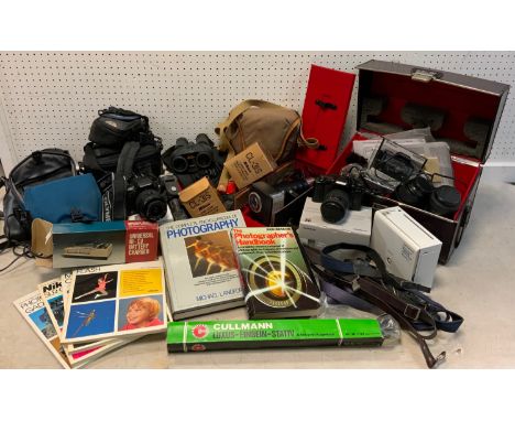 Cameras - a Pentax MZ-10 SLR 35mm camera, 28-70mm and 80-320mm zoom lenses;  another Olympus E-500 digital SLR 17.5-45mm and 