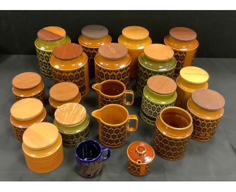Hornsea pottery chevron and heirloom pattern jars including biscuit  barrels, tea caddy, jugs, coffee canister etc others saf