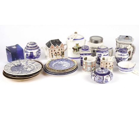 A collection of Ringtons blue and white ceramic tea ware, most made by Wade Ceramics; together with other decorative ceramics