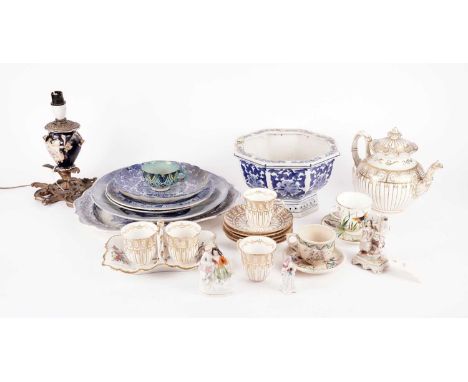 A selection of decorative ceramics, including: a Chinese blue and white octagonal planter, 24cms wide; a Chinese blue and whi