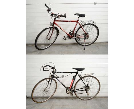 A Saracen HyWay trail bicycle, size 50cms, with Shimano gears, in red, parcel shelf; together with a Falcon Tempo road bicycl