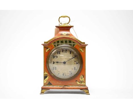 A Chinoiserie mantel clock, with circular Arabic dial, signed Reid &amp; Sons, Newcastle on Tyne, within case decorated with 