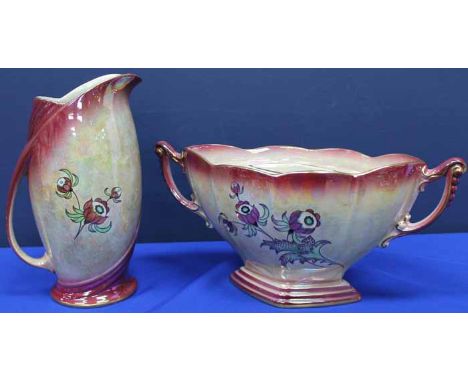 HOTEL PLATE FOUR PIECE TEA SERVICE
along with a plated cake basket, crystal comport and two Royal Winton vases