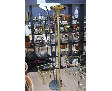 MODERN STANDARD LAMP AND A BRASS STANDARD LAMP