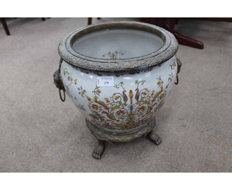 CERAMIC AND BRASS BOUND PLANTER