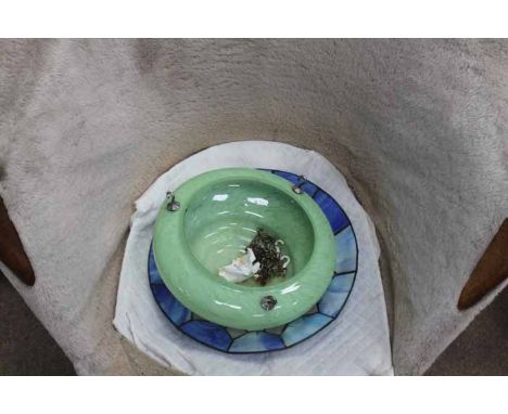 ART DECO STYLE MINT GREEN MOTTLED OVERHEAD LIGHT SHADE
together with a Tiffany-style overhead light shade (2)
