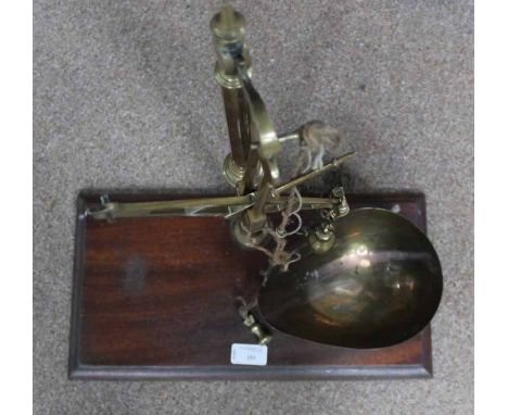 PAIR OF BRASS SCALES WITH WEIGHTS