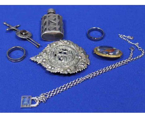 GROUP OF VARIOUS JEWELLERY AND OTHER ITEMS
including two titanium rings, a silver and glass perfume bottle, a swarovski cryst