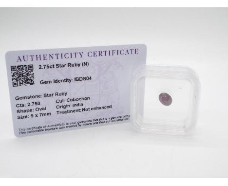 Gemstones - a 2.75 ct cabochon cut Star Ruby, oval shaped with display pouch and authenticity certificate