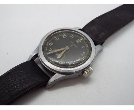 A World War Two (WW2 / WWII) military wristwatch by Record, W.W.W (Watch, Wrist, Waterproof), signed black dial with Arabic n