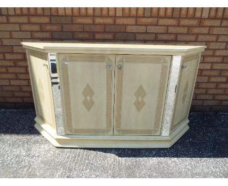 Eddi Rose Collection of Italy - a light wood effect canted storage cabinet with bevel mirrored panels, approx 83 cm (h) x 155
