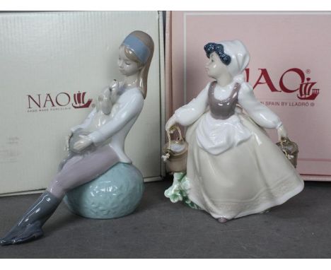 Nao - Two boxed figurines comprising Faithful Friend # 1650 and one of a Milk Maid # 0494, largest approximately 17 cm (h). [