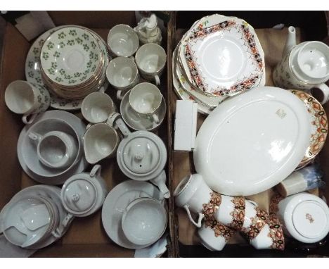 A mixed lot of ceramic tea wares to include Oriental, Arklow Shamrock pattern and other, two boxes. [2]