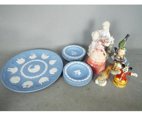 Lot to include Wedgwood Jasperware, Hummel figurine, Goebel Great Tit, Royal Worcester Hedge Sparrow and similar.