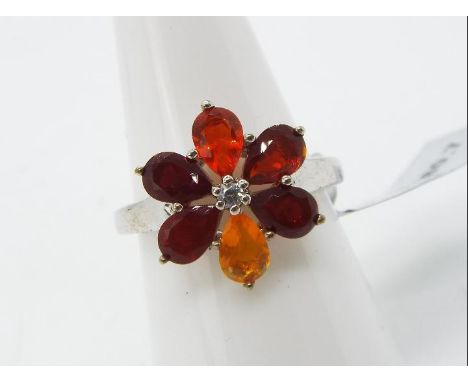 A Mexican Fire Opal &amp; White Zircon Sterling Silver Ring size N to O issued in a limited edition 1 of 23 with authenticity