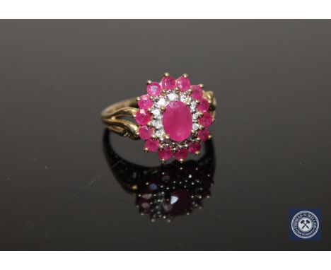 A 9ct gold synthetic ruby ring, size P 