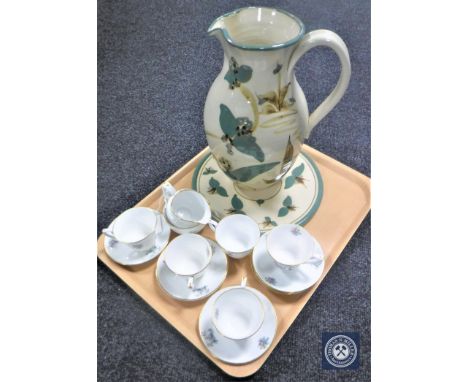 A tray of thirteen pieces of Royal Worcester Watteau china together with floral pottery jug on stand