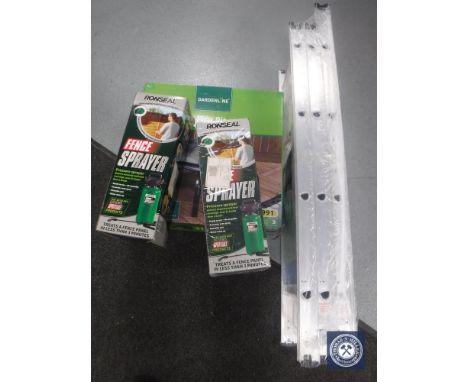An Abru loft ladder, Gardenline fire pit and two Ronseal fence sprayers 