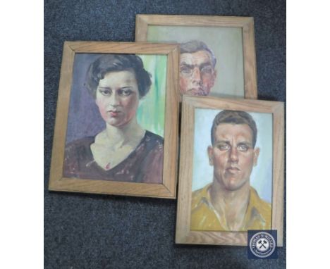 Three framed 20th century portrait studies on canvas