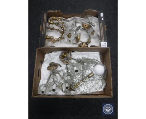 Two boxes of light fittings with glass drops 
