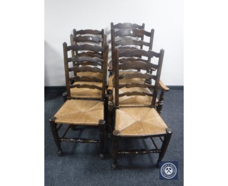 A set of six antique country ladder back chairs 