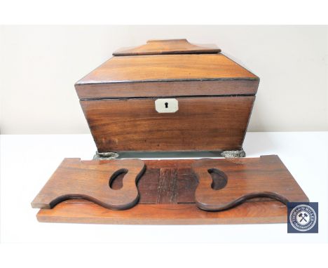 A Regency mahogany tea caddy and a Victorian rosewood book slide