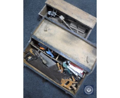 Two mid twentieth century joiners tool boxes containing hand tools 
