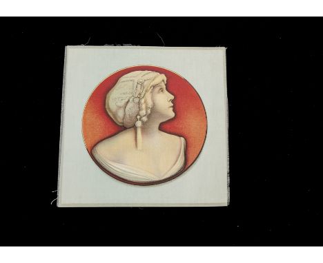 Tobacco silks ATC, Premium issues Picadilly Little Cigars Girls, (portrait in circle, headdress, red and green backgrounds), 