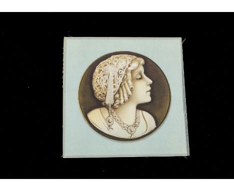 Tobacco silks ATC, Premium issues Picadilly Little Cigars Girls, (portrait in circle, lace and metal headdress, red and green