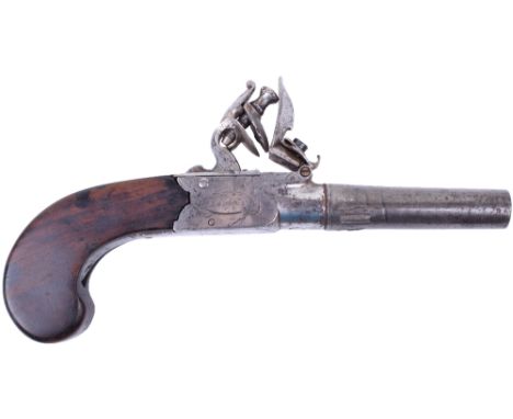 Boxlock Flintlock Pocket Pistol, frame engraved with traces of maker’s name and London, turn off barrel (from another pistol)