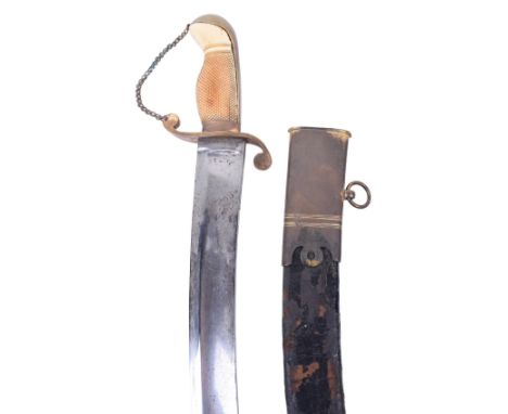 ^ Unusual Georgian Naval Officers Fighting Short Sword, late 18th century, broad curved single edge cutlass blade, hilt of di